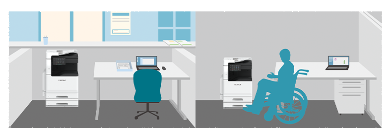 2纸盘配置的高度适宜，且UI可调，方便所有人操作（包括具有特殊需求的人员）。