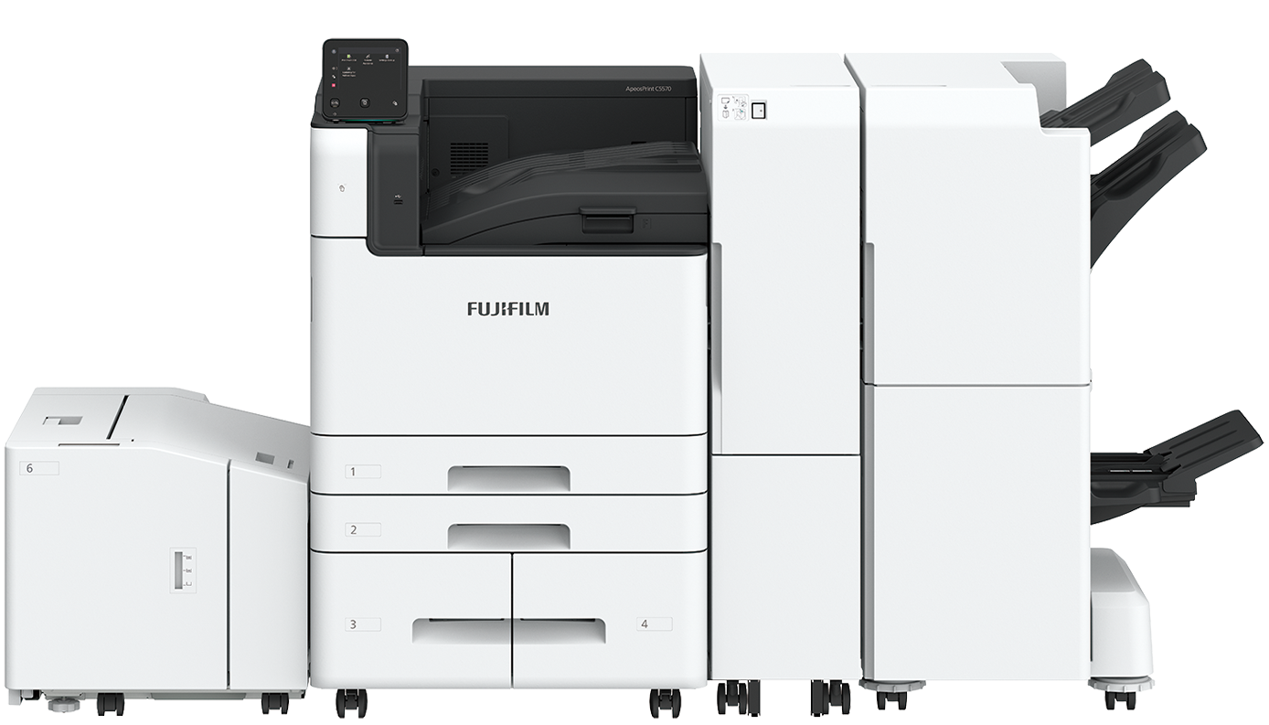 带复合纸盘模块、大容量纸盘B2、C4/C5型装订器（小册子装订）和折叠组件CD3